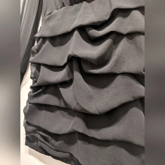 Black Long Sleeve Sheer Chiffon Dress - Picture 3 of 8